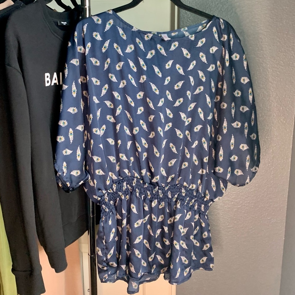 XHILARATION Navy Blue Paisley Blouse XXL